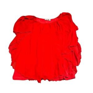 CATO Women's Plus Size 26 28W Red Sheer Ruffle Blouse Casual